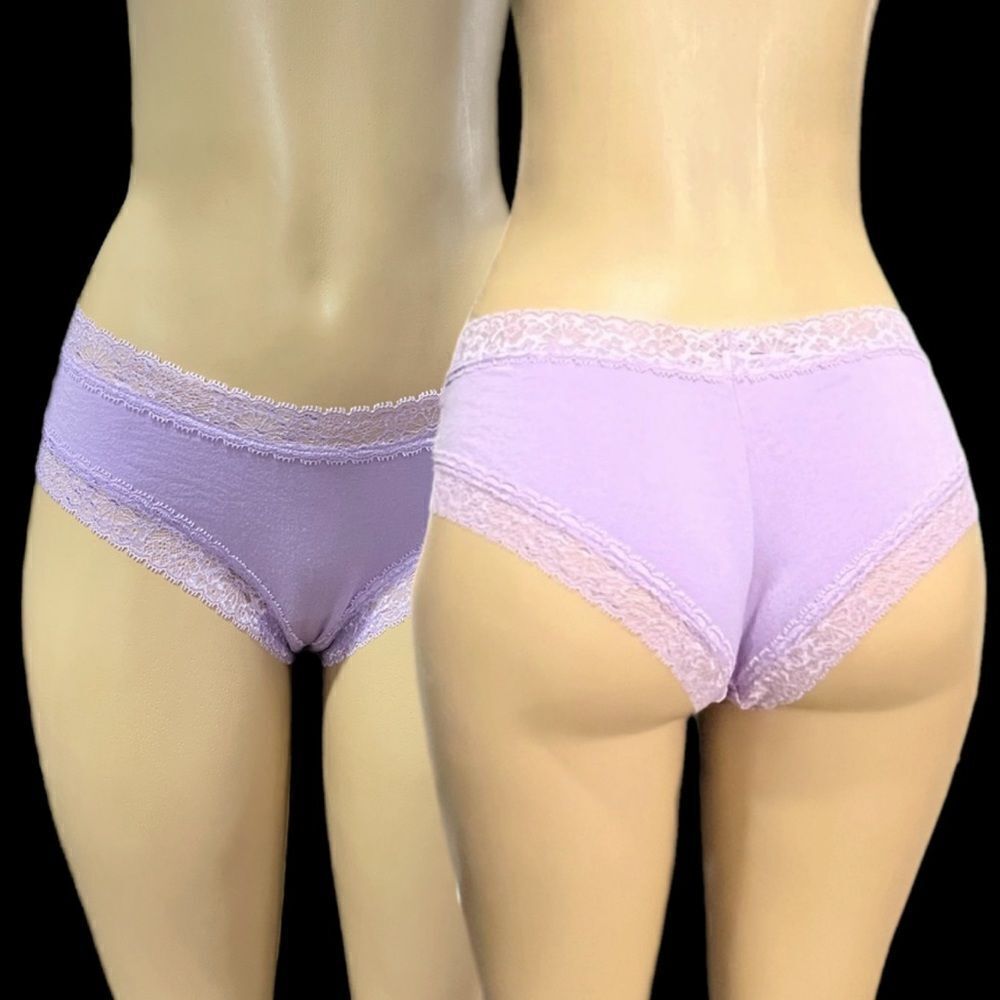 Victorias Secret Pink Soft Cotton Lace Trim Cheeky panty Purple